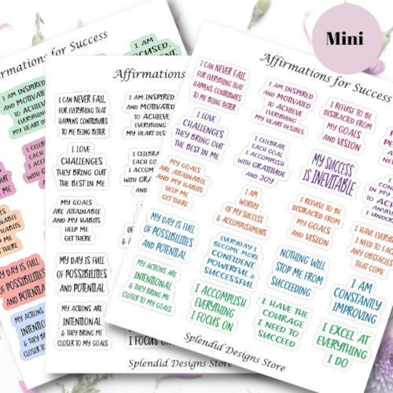 Success Message Sticker Affirmations for Success Mini Sticker Sheet, Success Affirmation ...