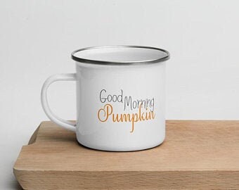 Buongiorno zucca smalto colpo di campo tazza, Cala tazza di caffè, Ciao zucca