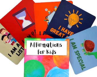 Positive Affirmation Cards for Kids, 50 Affirmations for Kids, Positive Quote Cards, Motivational Quotes for Kids, Inspirational Quote Cards