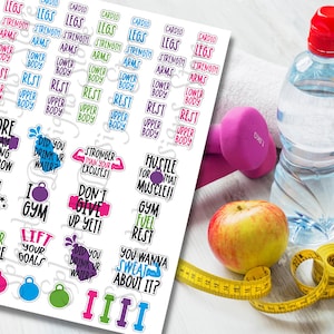 Printable Fitness Planner Stickers, Printable Gym Stickers, Exercise Planner Stickers, Workout Stickers, Print and Cut, Instant Download