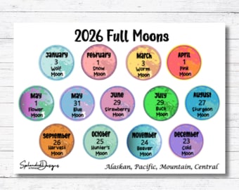 2026 Full Moon Stickers by Time Zone | Full Moon Planner Stickers, Journal Stickers |  0.75 Inches in Diameter