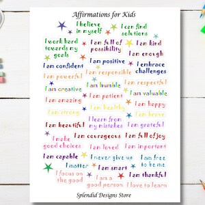 Affirmation Stickers for Kids, Self-Confidence Affirmation Stickers, Instant Download Stickers, Printable Stickers, Print and Cut Stickers