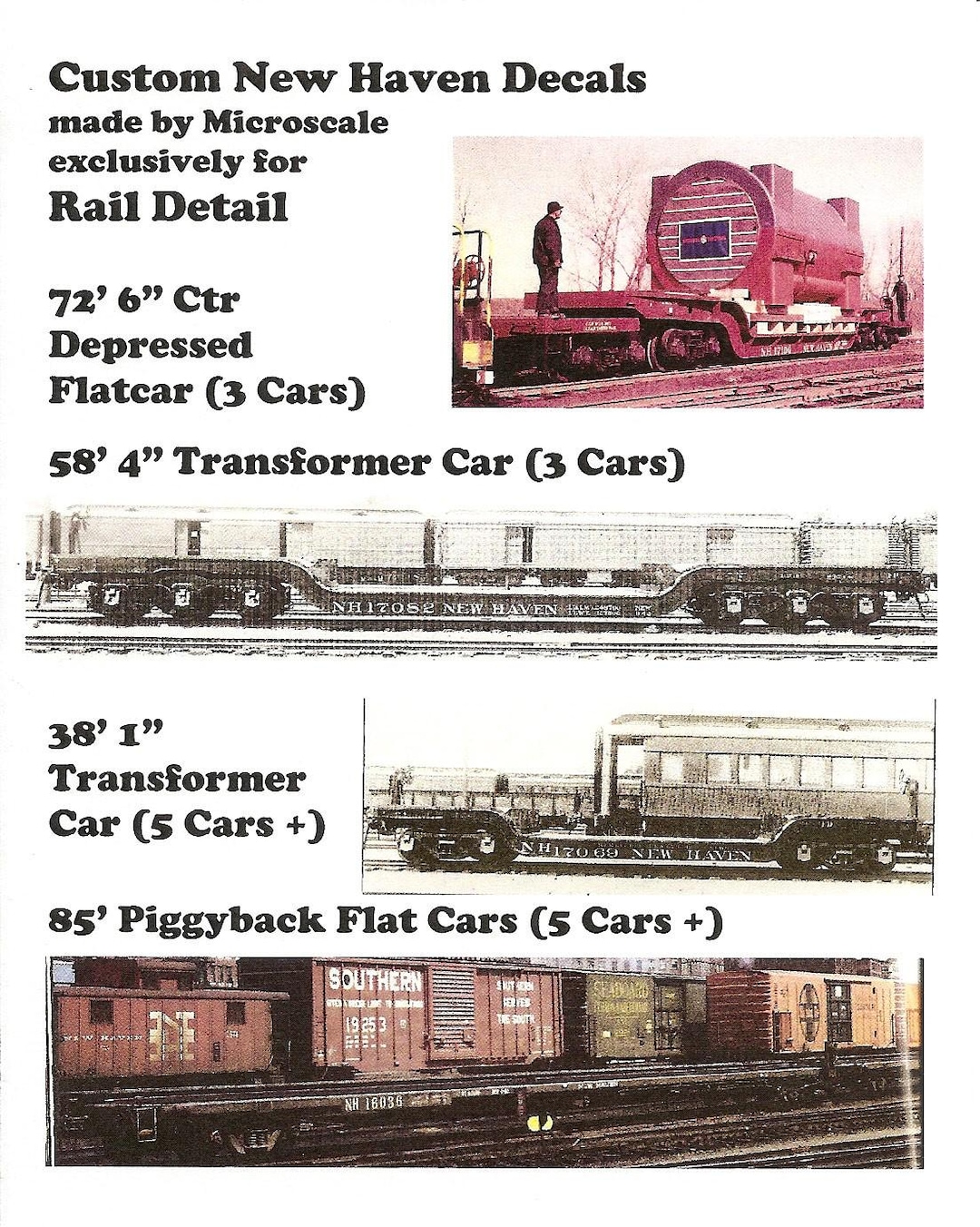 DECAL: New Haven Ctr Dep Flat, Transformer, & Piggyback Flatcar - NH005 ...