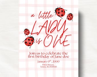 A Little Lady is ONE- DIGITAL Birthday Party Invitation