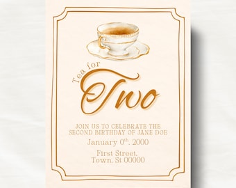 Tea for TWO- DIGITAL Birthday Party Invitation