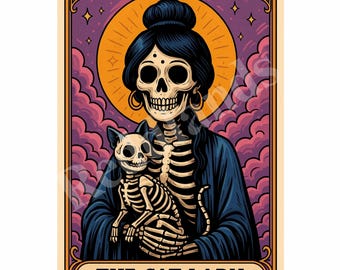 Gothic Tarot Cat Lady Skeleton Art: PNG SVG for Stickers & Shirts
