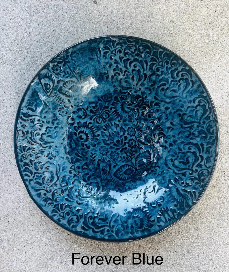 Regular Ceramic Birdbath for Pedestal //Made in USA Forever Blue