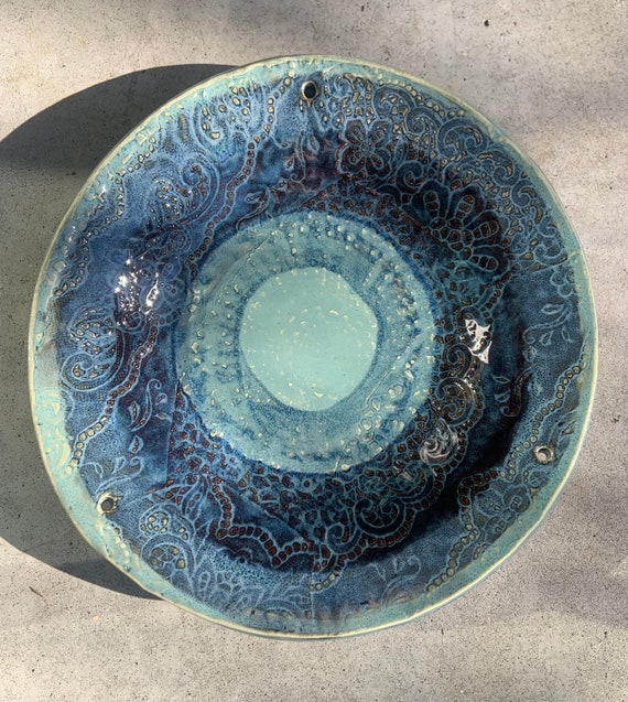 Large Curved Ceramic Hanging Birdbath //Made in USA