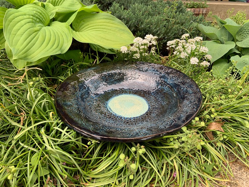 Pedestal Top Ceramic Birdbath //made in USA Etsy