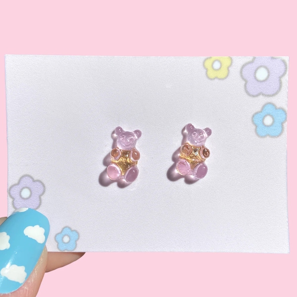 Gummy Bear stud earrings Kawaii decora pastel rainbow kidcore