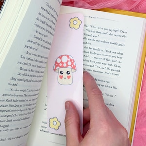 Pastel Pink Cute Mushroom Bookmark Gifts for readers kawaii fungi forest flower illustration