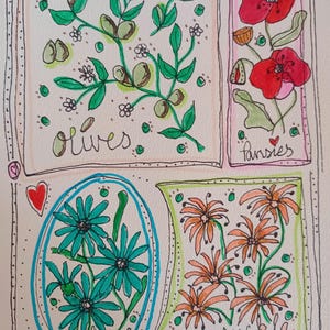 Summer is Here Original A4 pen drawing on heavy archive paper. Watercolour, oil pens and pen and ink.