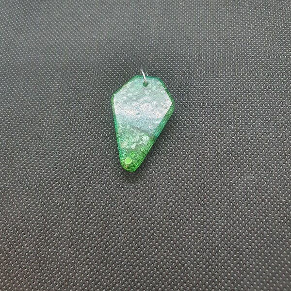 Green, Aqua Green and Gold Resin Pendant in the Shape of an Arrow Head
