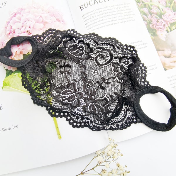 Black Lace Face Mask, See through face mask,Washable, reusable, Wedding Face Mask, Party face mask, mask hochzeit