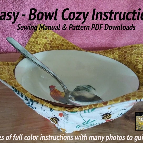 Easy Microwave Quilted Bowl Cozy Pattern - Sew your own! Printable pdf download, great for beginners and kids, instructions, simple, +photos