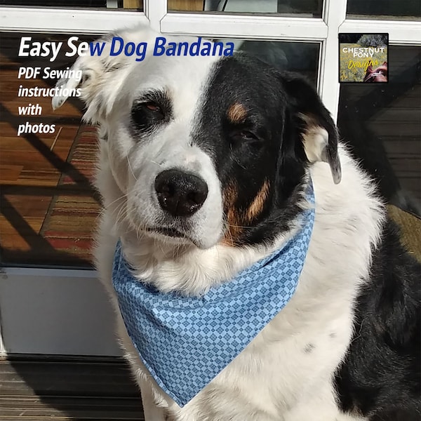 Easy Sew Dog Bandana - Make your own pattern, sew in an hour! Instant pdf download, great for beginners, kids, simple instructions, photos.