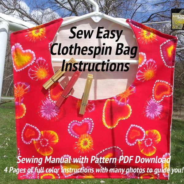 Easy Clothespin Bag Pattern - Sew your own in 10 quick steps! Instant pdf download, great for beginners and kids, simple instructions