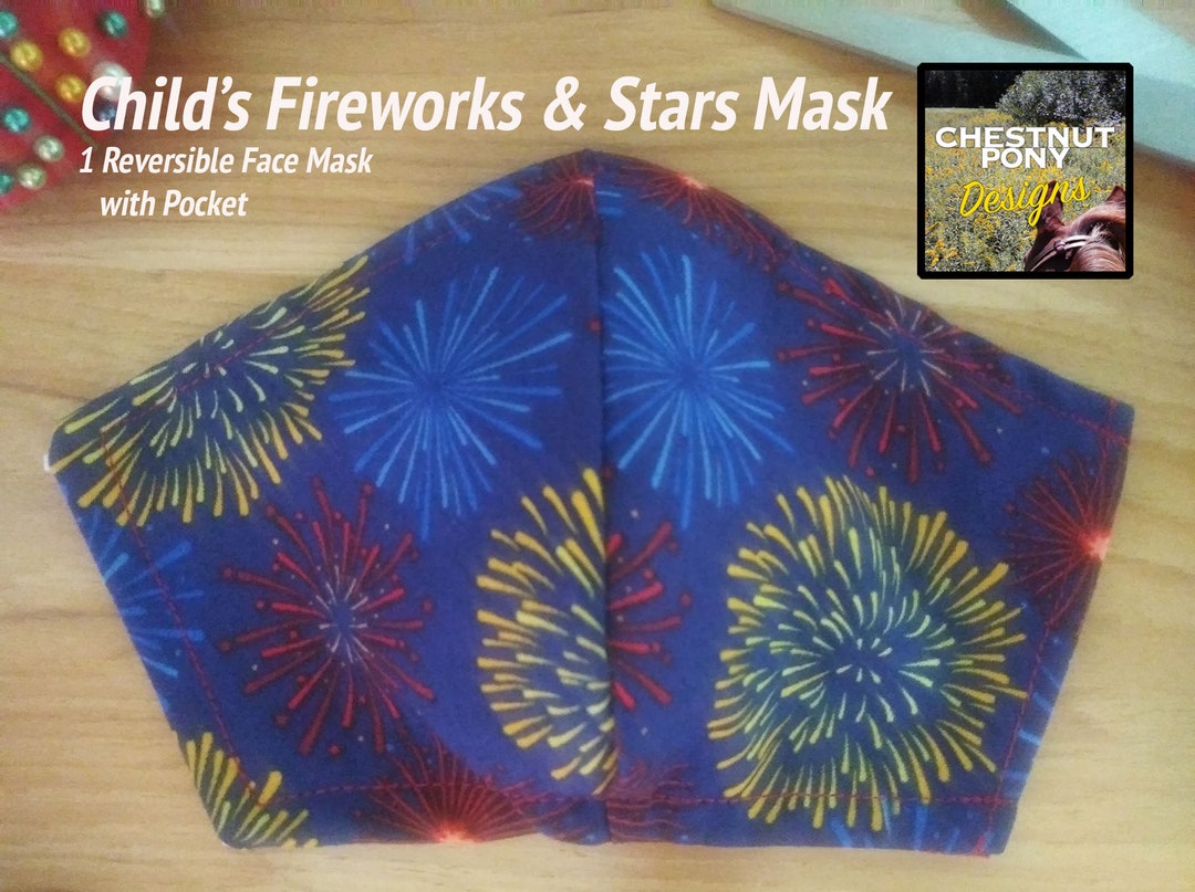Fireworks & Stars Face Mask - Handmade Cotton, Small Size, Matching ...