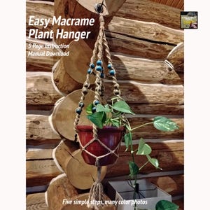 Instrucciones fáciles para colgar plantas de macramé: ¡Crea el tuyo en 5 sencillos pasos! Descarga instantánea, ideal para principiantes y niños, nudos sencillos y fotos.