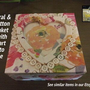 Decoupage Wooden Keepsake Box with Heart Frame. Rustic home decor, add photo and use as gift for jewelry or keepsake box