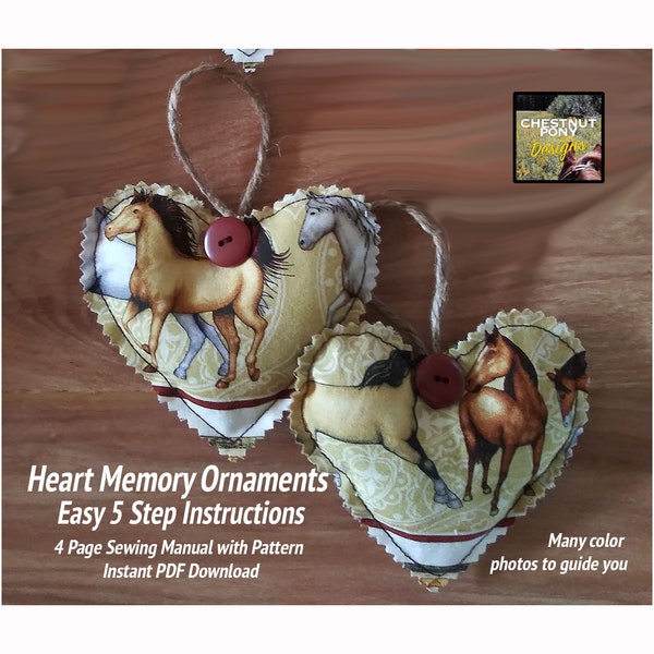 Easy Sew Memory Heart Ornament in 5 Steps! Make from your shirt or fabric tonight! Instant pdf download, simple instructions & many photos