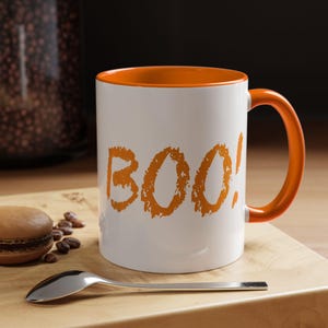 Spooky Boo! Coffee Mug - Halloween cup, ghost coffee, fun gift, trick or treat hot cocoa glass for java lovers, lattes, espresso