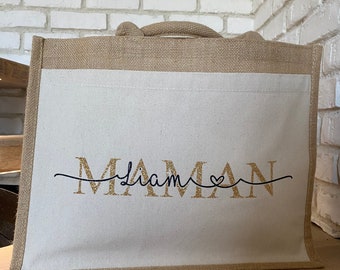 Personalized jute and cotton bag Grandma/Mom/Godmother/Auntie