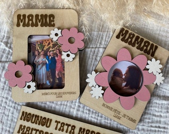 magnet photo fleurs, cadeau fête des mères, grands mères, tata, marraine, maitresse