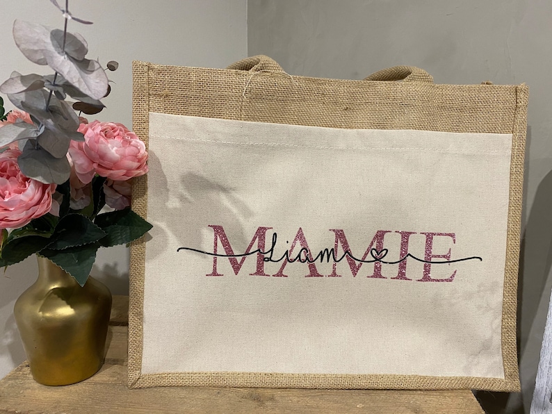 Sac jute et coton personnalisé Mamie/Maman/Marraine/Tata image 9