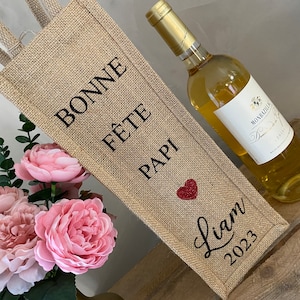 Porte bouteille jute personnalisée papi/papy/papa