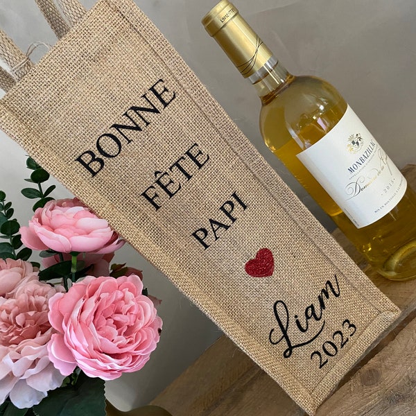 Porte bouteille jute personnalisée papi/papy/papa