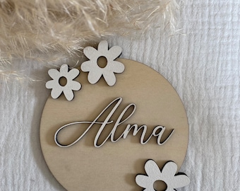 Birth plaque, welcome / Marguerite, daisy, flowers