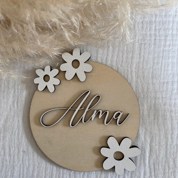 Plaque de naissance, bienvenue / Marguerite, daisy, fleurs