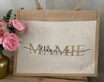 Sac jute et coton personnalisé Mamie/Maman/Marraine/Tata