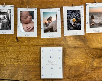 Foto Girlande 1. Geburtstag /Karten für Fotoalbum Erinnerungen "Blaue Baby-Motive“