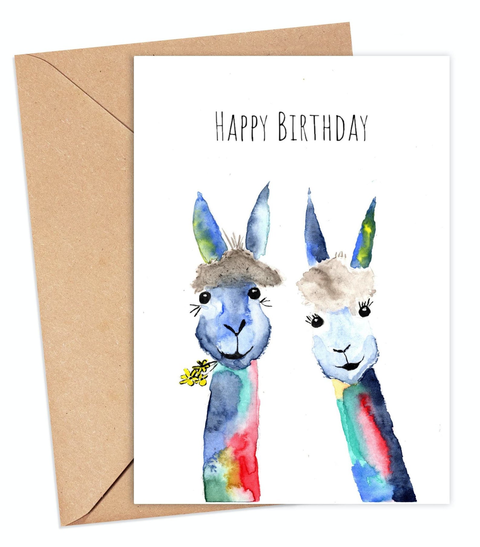 Aquarell Alpakas Geburtstagskarte Happy Birthday - Etsy.de