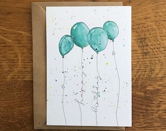 Aquarell Geburtstagskarte "Happy Birthday Luftballons" / Karte zum Geburtstag