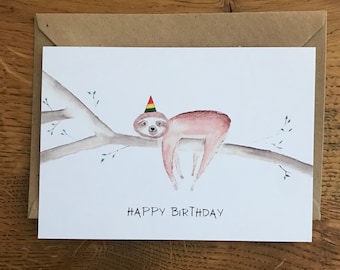 Aquarell Geburtstagskarte “Faultier“ / Grußkarte zum Geburtstag