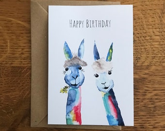 Watercolor Alpaca's Birthday Card "Happy Birthday Alpaca" / Birthday Card