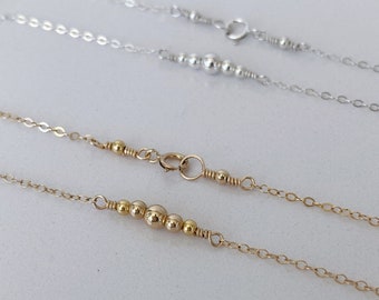 Dainty 14k gold filled necklace thin gold fill chain small bead pendant choker sterling silver minimalist handmade jewelry