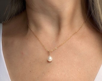 Pearl charm necklace freshwater pearl jewelry gold filled pendant small pearl pendant birthday wedding anniversary gift ideas for her women