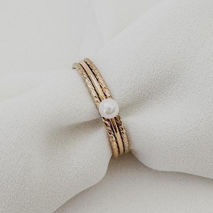 Dainty 14k Gold Filled Simulated Pearl Ring Set Minimalist Stacking Rings