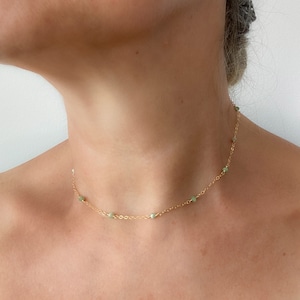 Green aventurine beaded gemstone necklace handmade gold layering women jewelry meaningful healing crystal gift for her mom 14k gold filled