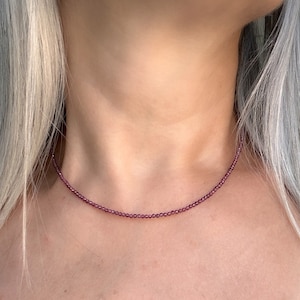 Tiny red garnet beaded gemstone necklace crystal choker January birthstone boho handmade jewelry anniversary birthday gift for her women