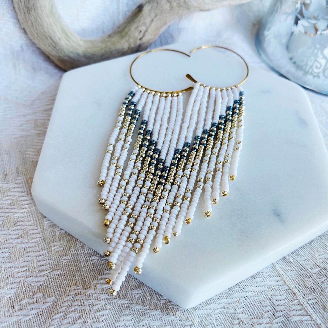 Buy Long Beaded Fringe Hoop Earrings: Boho Seed Bead Jewelry Online in  India