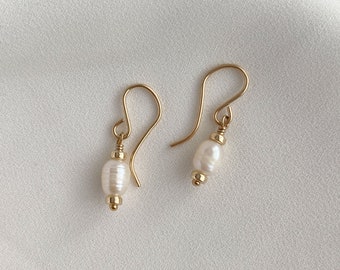 Freshwater pearl dangle & drop earrings minimal handmade jewelry 14k gold filled mothers day gift idea for mom