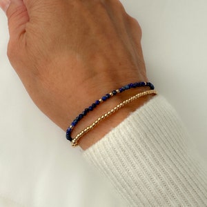 Dainty Lapis Lazuli Beaded Bracelet 14k Gold Filled Gemstone Jewelry