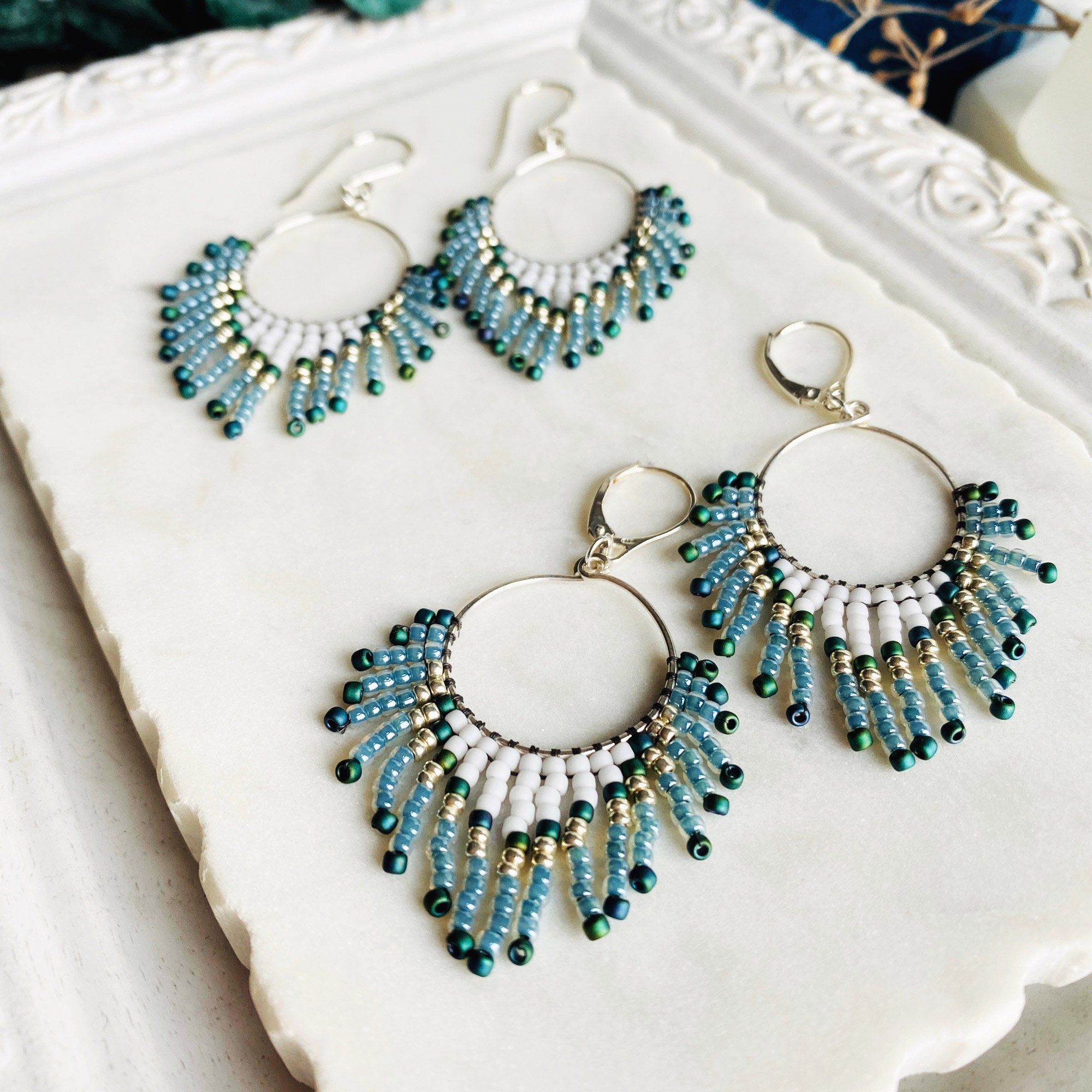 Beaded Fringe Hoop Earrings Lightweight Dangle Seed Bead Etsy Canada