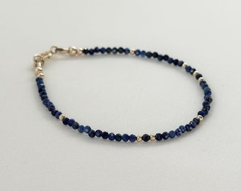 Lapis Lazuli bracelet dainty gemstone beaded jewelry minimalist blue stone bracelet September birthstone birthday 9th anniversary gift idea