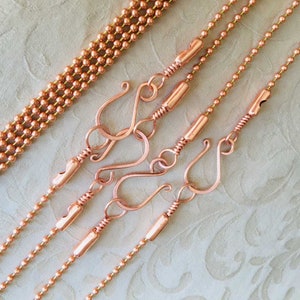 Handmade pure copper bead chain with hook or lobster clasp solid raw copper finished chain antique or shinny customize personalize